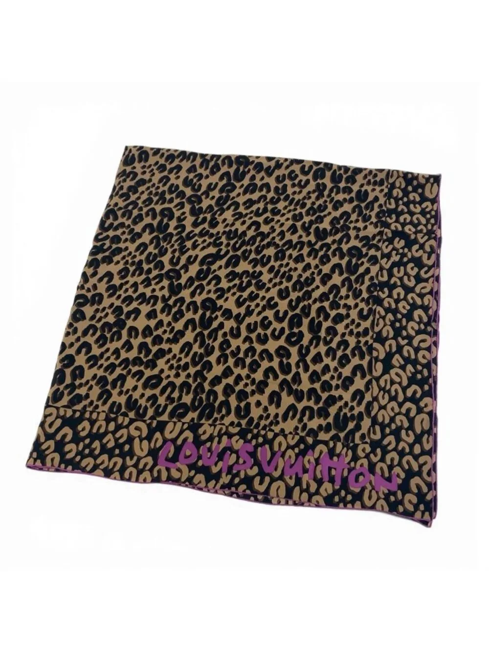Louis Vuitton Silk 100 Large LV Leopard Black Brown Scarf